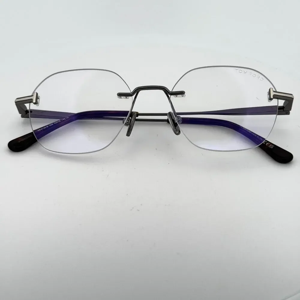 Tom Ford Eyeglasses Frame TF6126-B 008 Gunmetal Rimless Blue Block 52-18-145 New